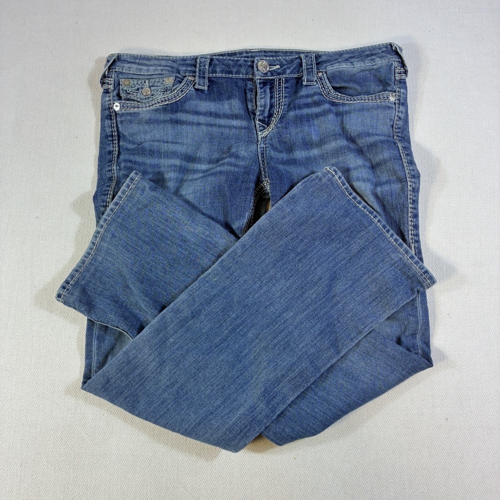 True Religion Womens 32 Bootcut Jeans Blue Denim Flap Pocket‎ Big QT Natural